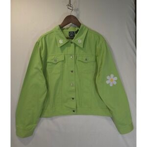 Lighthouse Apparel Lime Green Denim Jacket Daisy Embroidered XXL